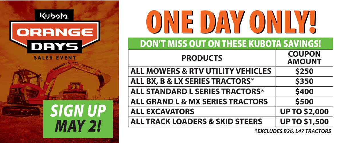 Kubota Orange Days Sales Event Coupon Banner